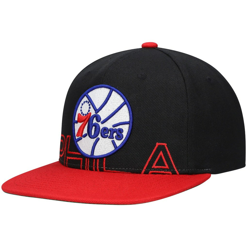 Philadelphia 76ers Hardwood Classics Low Big Face Snapback Hat Black/Red - Mitchell & Ness