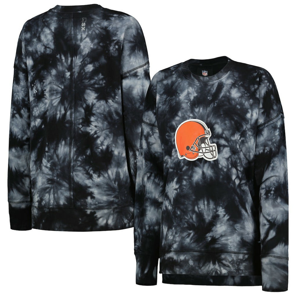 Cleveland Browns MSX by Michael Strahan Women's Bailey Tie-Dye Tri-Blend Pullover Sweatshirt - Black Pullover