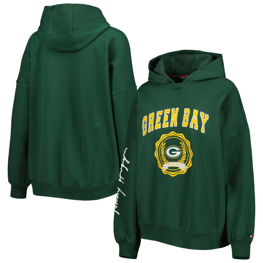 Green Bay Packers Tommy Hilfiger Women's Becca Drop Shoulder Pullover Hoodie - Green Hoodies