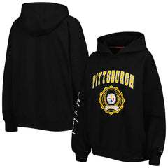 Pittsburgh Steelers Tommy Hilfiger Women's Becca Drop Shoulder Pullover Hoodie - Black Hoodies