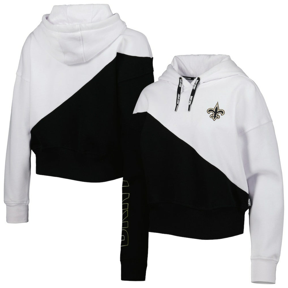 New Orleans Saints DKNY Sport Women's Bobbi Color Blocked Pullover Hoodie - White/Black Hoodies