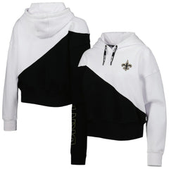 New Orleans Saints DKNY Sport Women's Bobbi Color Blocked Pullover Hoodie - White/Black Hoodies