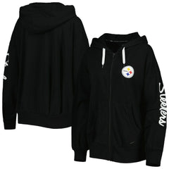 Pittsburgh Steelers MSX by Michael Strahan Women's Emerson Lightweight Full-Zip Hoodie - Black Hoodies