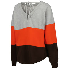 Cleveland Browns Touch Women's Outfield Deep V-Back Waist Length Pullover Sweatshirt - Heather Gray/Brown Pullover