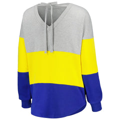 Los Angeles Rams Touch Women's Outfield Deep V-Back Waist Length Pullover Sweatshirt - Heather Gray/Royal Pullover