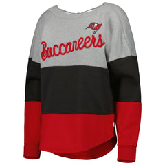 Tampa Bay Buccaneers Touch Women's Outfield Deep V-Back Waist Length Pullover Sweatshirt - Heather Gray/Red Pullover