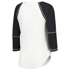 Las Vegas Raiders Touch Women's Rebel Raglan Tri-Blend 3/4-Sleeve Lace-Up V-Neck T-Shirt - White/Black T-shirts