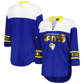 Los Angeles Rams G-III 4Her by Carl Banks Women's Double Team 3/4-Sleeve Lace-Up T-Shirt - Royal/White T-shirts