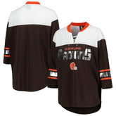 Cleveland Browns G-III 4Her by Carl Banks Women's Double Team 3/4-Sleeve Lace-Up T-Shirt - Brown/White T-shirts