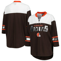 Cleveland Browns G-III 4Her by Carl Banks Women's Double Team 3/4-Sleeve Lace-Up T-Shirt - Brown/White T-shirts