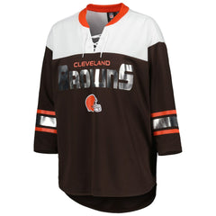 Cleveland Browns G-III 4Her by Carl Banks Women's Double Team 3/4-Sleeve Lace-Up T-Shirt - Brown/White T-shirts