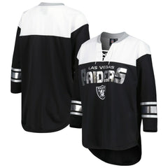 Las Vegas Raiders G-III 4Her by Carl Banks Women's Double Team 3/4-Sleeve Lace-Up T-Shirt - Black/White T-shirts
