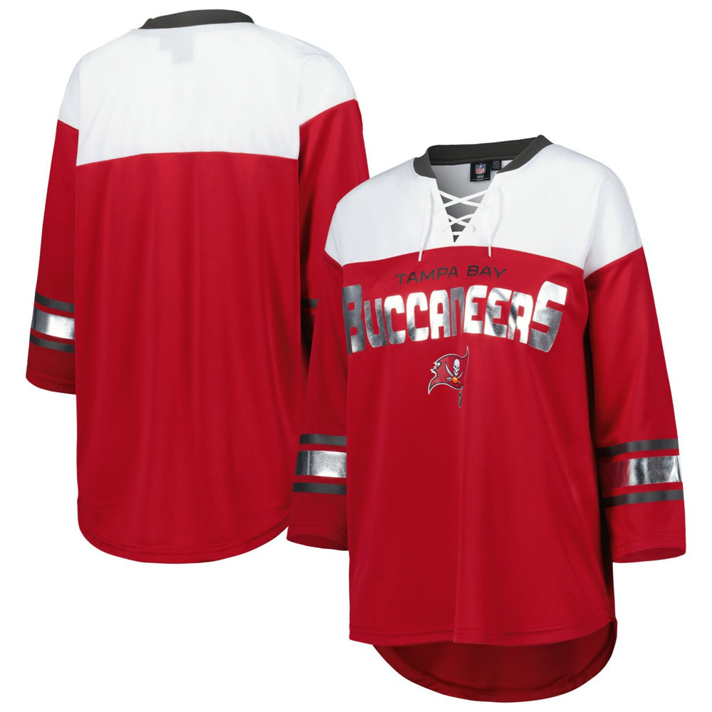 Tampa Bay Buccaneers G-III 4Her by Carl Banks Women's Double Team 3/4-Sleeve Lace-Up T-Shirt - Red/White T-shirts