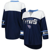 Tennessee Titans G-III 4Her by Carl Banks Women's Double Team 3/4-Sleeve Lace-Up T-Shirt - Navy/White T-shirts