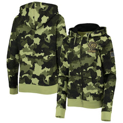 Chicago Cubs New Era Women's 2022 MLB Armed Forces Day Camo Full-Zip Hoodie - Green Hoodies