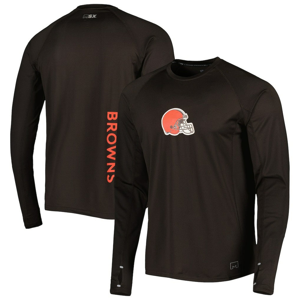 Cleveland Browns MSX by Michael Strahan Interval Long Sleeve Raglan T-Shirt - Brown T-shirts
