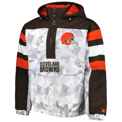 Cleveland Browns Starter Thursday Night Gridiron Raglan Half-Zip Hooded Jacket - White/Brown Jackets