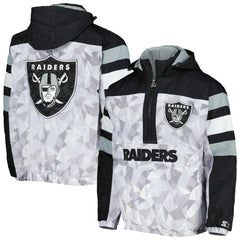 Las Vegas Raiders Starter Thursday Night Gridiron Raglan Half-Zip Hooded Jacket - White/Black Jackets