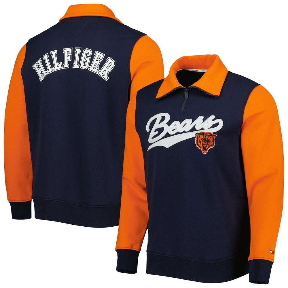 Chicago Bears Tommy Hilfiger Aiden Quarter-Zip Sweatshirt - Navy/Orange Sweatshirts