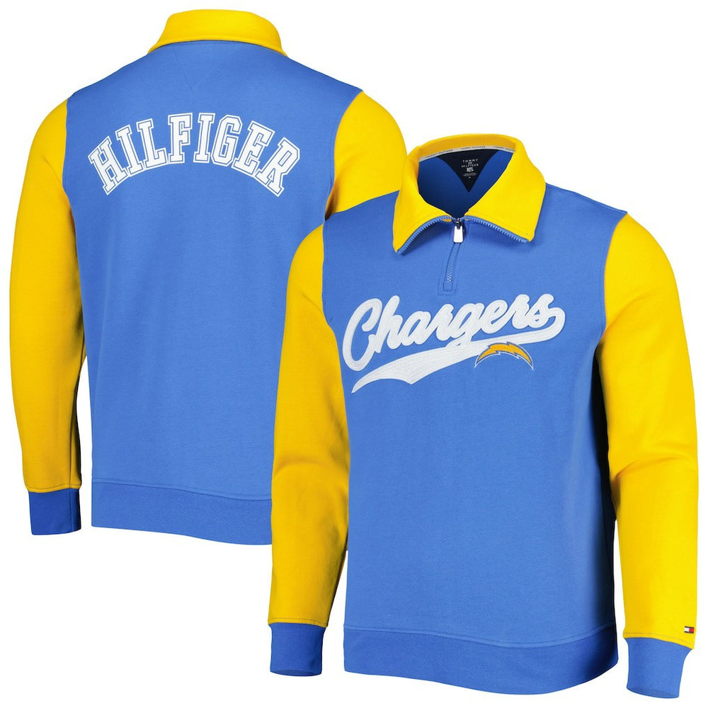 Los Angeles Chargers Tommy Hilfiger Aiden Quarter-Zip Sweatshirt - Powder Blue/Gold Sweatshirts