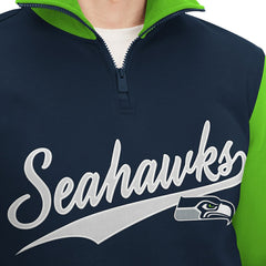 Seattle Seahawks Tommy Hilfiger Aiden Quarter-Zip Sweatshirt - College Navy/Neon Green Sweatshirts