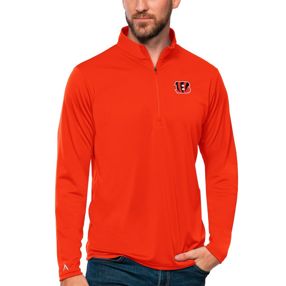 Cincinnati Bengals Antigua Tribute Quarter-Zip Lightweight Pullover Top - Orange Pullover