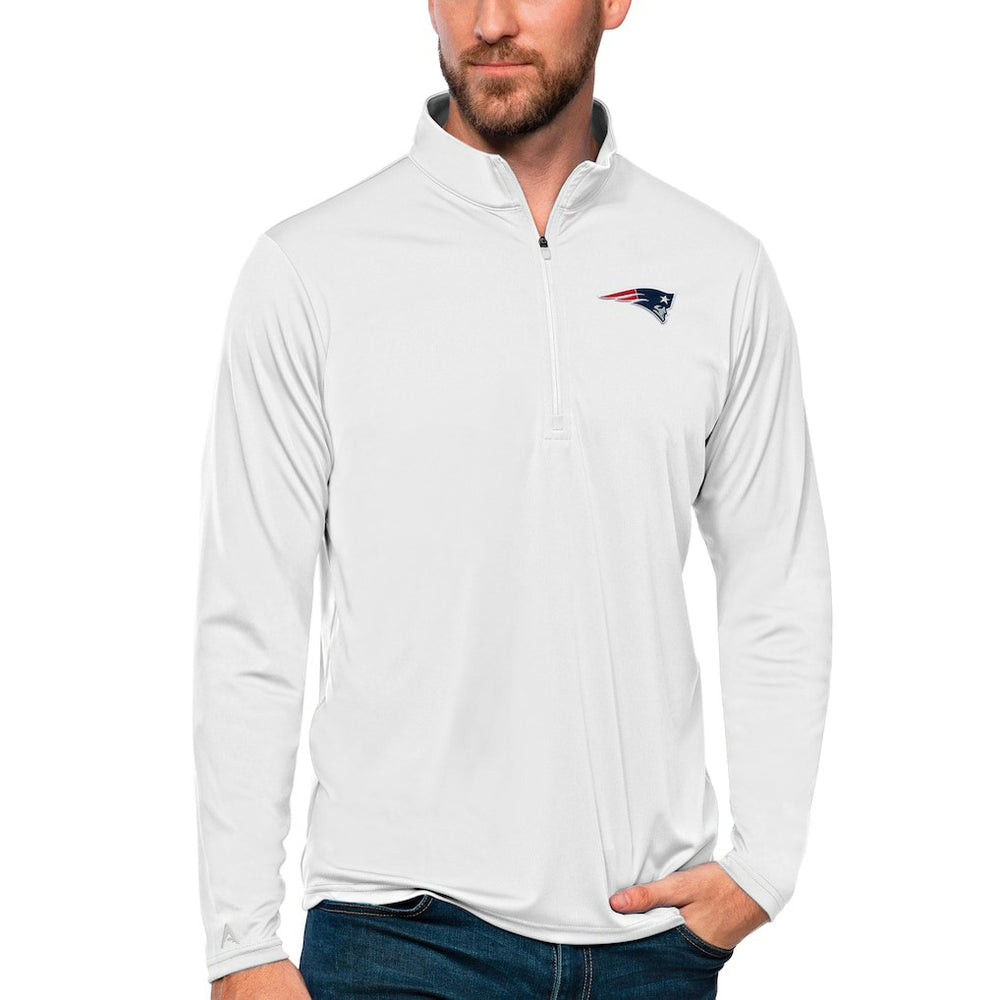 New England Patriots Antigua Tribute Quarter-Zip Lightweight Pullover Top - White Pullover