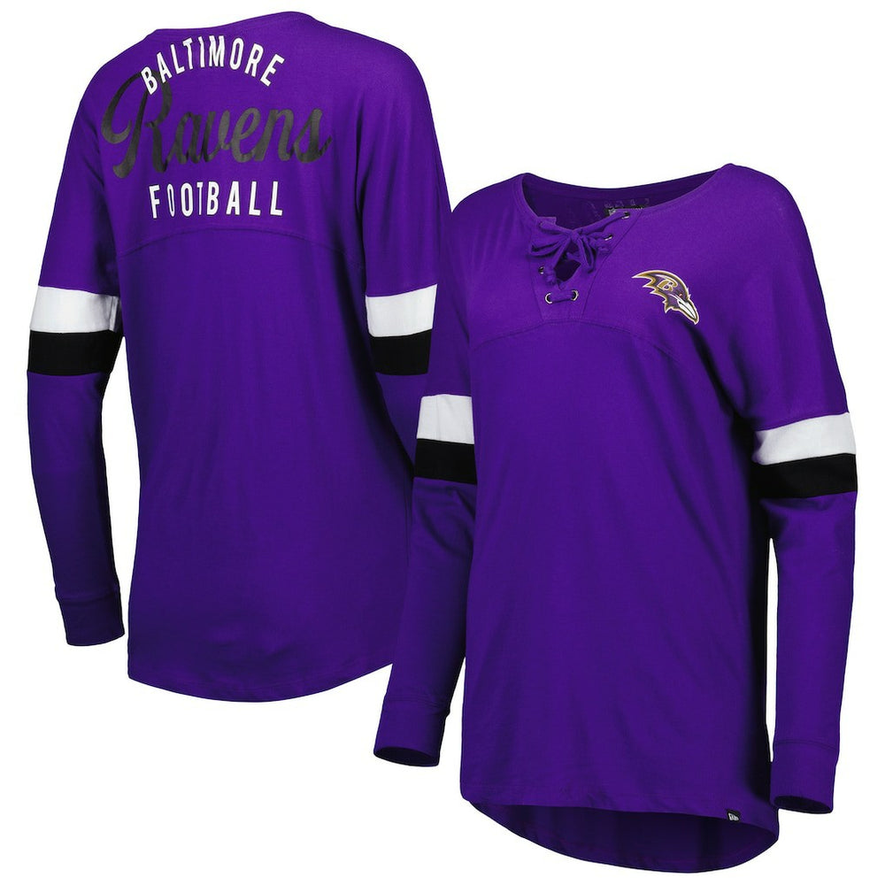 Baltimore Ravens New Era Women's Athletic Varsity Lace-Up Lightweight Long Sleeve T-Shirt - Purple T-shirts