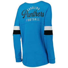Carolina Panthers New Era Women's Athletic Varsity Lace-Up Lightweight Long Sleeve T-Shirt - Blue T-shirts
