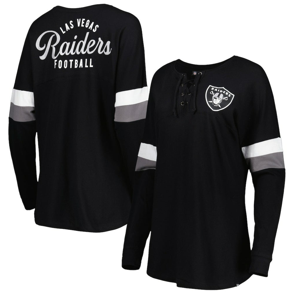 Las Vegas Raiders New Era Women's Athletic Varsity Lace-Up Lightweight Long Sleeve T-Shirt - Black T-shirts