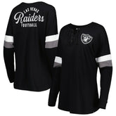 Las Vegas Raiders New Era Women's Athletic Varsity Lace-Up Lightweight Long Sleeve T-Shirt - Black T-shirts
