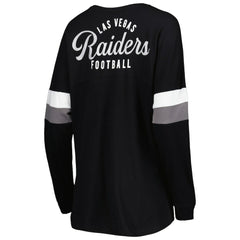 Las Vegas Raiders New Era Women's Athletic Varsity Lace-Up Lightweight Long Sleeve T-Shirt - Black T-shirts