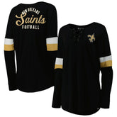 New Orleans Saints New Era Women's Athletic Varsity Lace-Up Lightweight Long Sleeve T-Shirt - Black T-shirts