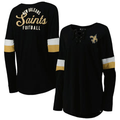 New Orleans Saints New Era Women's Athletic Varsity Lace-Up Lightweight Long Sleeve T-Shirt - Black T-shirts