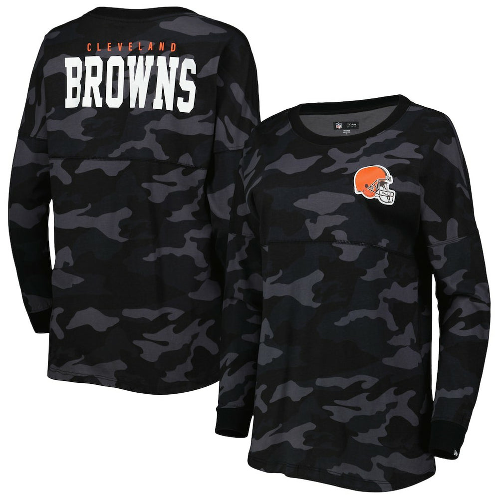 Cleveland Browns New Era Women's Camo Long Sleeve T-Shirt - Black T-shirts
