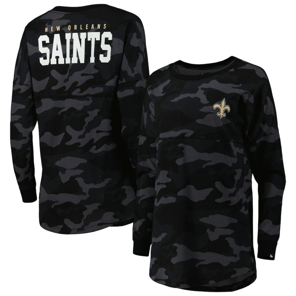 New Orleans Saints New Era Women's Camo Long Sleeve T-Shirt - Black T-shirts