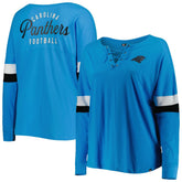 Carolina Panthers New Era Women's Plus Size Athletic Varsity Lace-Up V-Neck Long Sleeve T-Shirt - Blue T-shirts