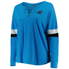 Carolina Panthers New Era Women's Plus Size Athletic Varsity Lace-Up V-Neck Long Sleeve T-Shirt - Blue T-shirts