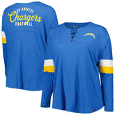 Los Angeles Chargers New Era Women's Plus Size Athletic Varsity Lace-Up V-Neck Long Sleeve T-Shirt - Powder Blue T-shirts