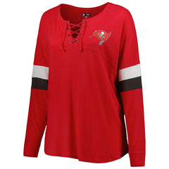 Tampa Bay Buccaneers New Era Women's Plus Size Athletic Varsity Lace-Up V-Neck Long Sleeve T-Shirt - Red T-shirts