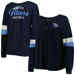 Tennessee Titans New Era Women's Plus Size Athletic Varsity Lace-Up V-Neck Long Sleeve T-Shirt - Navy T-shirts