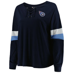 Tennessee Titans New Era Women's Plus Size Athletic Varsity Lace-Up V-Neck Long Sleeve T-Shirt - Navy T-shirts