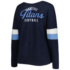 Tennessee Titans New Era Women's Plus Size Athletic Varsity Lace-Up V-Neck Long Sleeve T-Shirt - Navy T-shirts