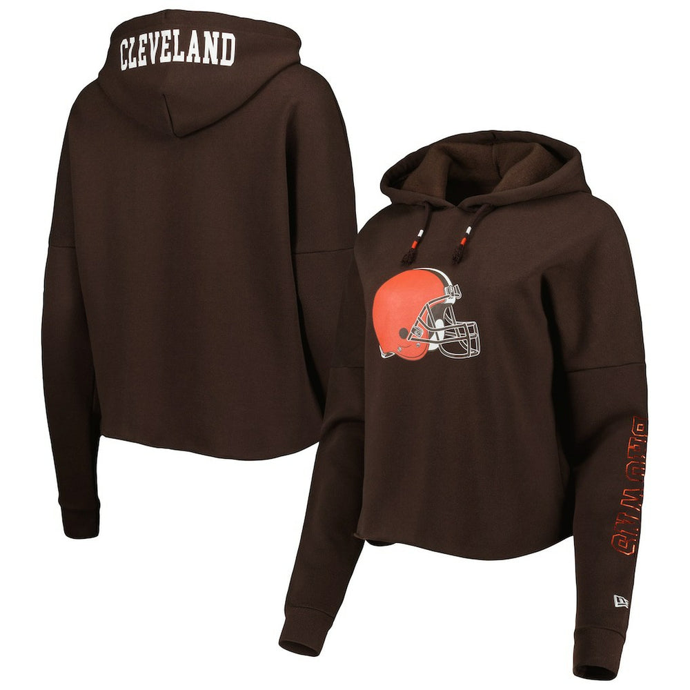 Cleveland Browns New Era Women's Foil Sleeve Pullover Hoodie - Brown Hoodies