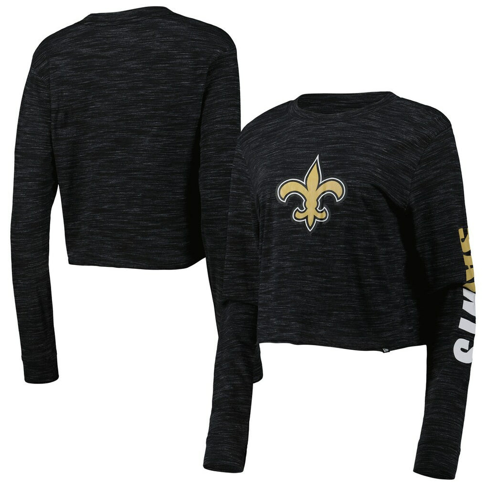 New Orleans Saints New Era Women's Crop Long Sleeve T-Shirt - Black T-shirts