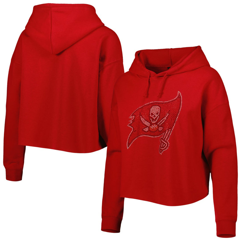 Tampa Bay Buccaneers Cuce Women's Crystal Logo Cropped Pullover Hoodie - Red Hoodies
