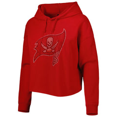 Tampa Bay Buccaneers Cuce Women's Crystal Logo Cropped Pullover Hoodie - Red Hoodies