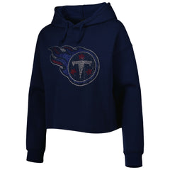 Tennessee Titans Cuce Women's Crystal Logo Cropped Pullover Hoodie - Navy Hoodies