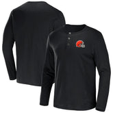 Cleveland Browns NFL x Darius Rucker Collection Slub Jersey Henley Long Sleeve T-Shirt - Black T-shirts