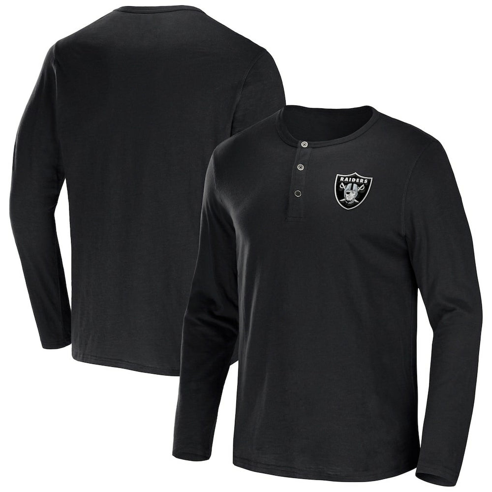 Las Vegas Raiders NFL x Darius Rucker Collection Slub Jersey Henley Long Sleeve T-Shirt - Black T-shirts